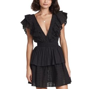Playa Lucila Ruffle Eyelet Mini Dress Black Women’s Size Medium